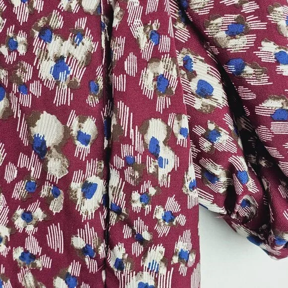 Umgee Plus Wine Mix Animal Print Silky Baby Doll w/ Pockets Long Sleeve Dress 1X - Picture 8 of 8